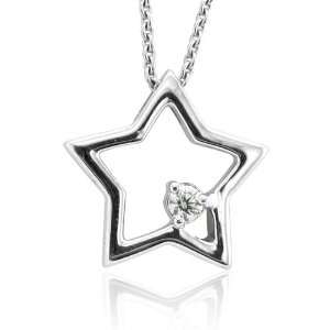 com 18k White Gold Star Solitaire IDEAL CUT Diamond Pendant Necklace 