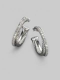 David Yurman   Diamond, Sterling Silver & 14K White Gold Hoop Earrings 