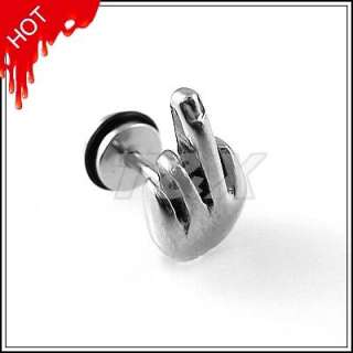 Surgical Steel Earring Middle finger FAKE PLUG NEW 046  
