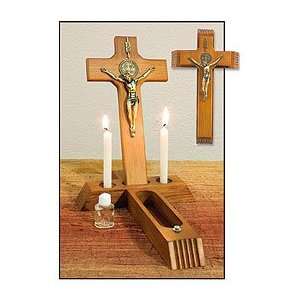   piece Wood Crucifix and a Glass Holy Water Bottle with Rose Shaped Top