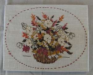   Crewel Embroidery Cross Stitch Tapestry Flower Bouquet Vase Needlework