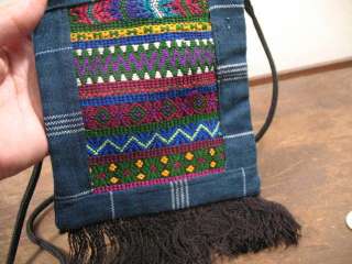 HAND EMBROIDERED SEWN PURSE BAG BLK FRINGE woven cotton  