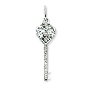   Decorative Heart, Diamond Key Pendant in 14 Karat White Gold: Jewelry