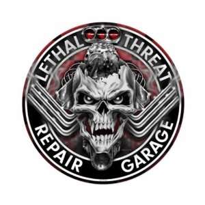 Engine Skull Repair Garage Vintage Metal Sign Lethal Threat 14 X 14 