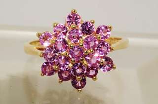 25CT ROUND CUT CLUSTER PINK SAPPHIRE RING SIZE 7  