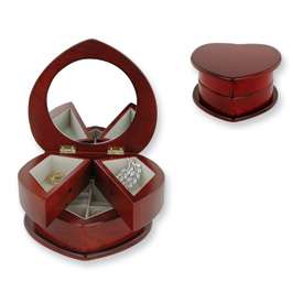 New Cherry Finish Wooden Heart Jewelry Box  