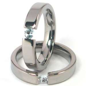   4mm Titanium Tension Set Ring, Aquamarine Gemstone, Free Sizing 4.5 11