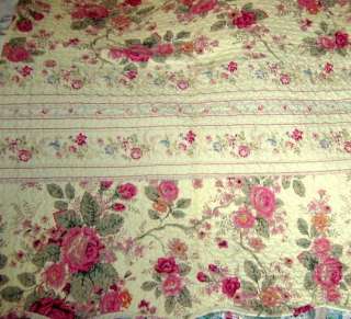 PINK Cabbage ROSES on PALE YELLOW Cotton PREWASHED Full/Queen QUILT 