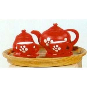   Red Tea Service Tray German Wood Doll House Miniature