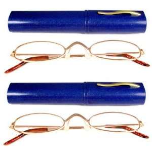  Reading Glasses~CLOSEOUT~Lot Of 2~Metal Frame~Tube Case 