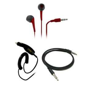 EMPIRE HTC Amaze 4G 3.5mm Stereo Earbud Headphones (Red) + Car Charger 