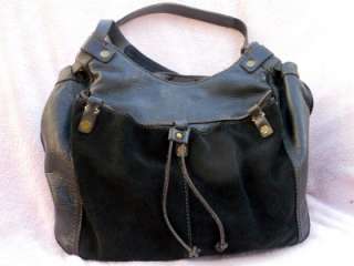 Lucky   Large black leather / suede purse hobo bag. Vintage Inspired 