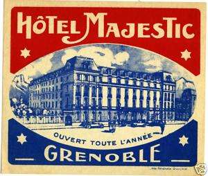 Hotel Majestic ~GRENOBLE FRANCE~ Great Luggage Label  
