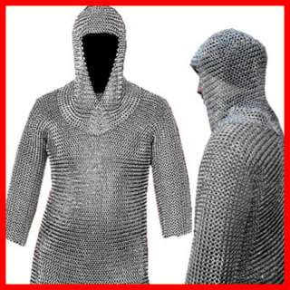 Chain Mail Armor Long Shirt and Coif, 16 GAUGE Medieval Museum Replica 
