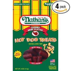 Nathans Famous Hot Dog Treats, All Beef, 4 Ounce Ziplock Bags (Pack 