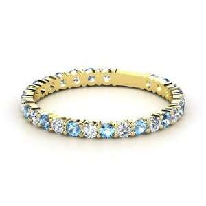 Rich & Thin Band, 14K Yellow Gold Ring with Diamond & Blue Topaz