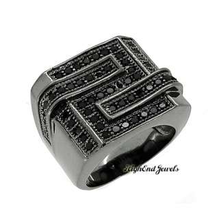   Black Everything Iced Out Mens Prong Set Maze Design Top Quality Ring