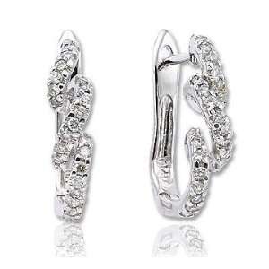    Diamond 14k White Gold Triple Twirl Huggie Earrings Jewelry