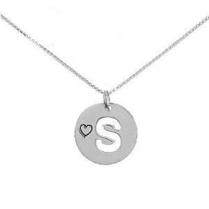   Initial Disc Pendant on 16in Box Chain Necklace Symbols in Silver