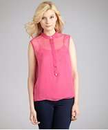 ADAM shocking pink silk sleeveless button front blouse style 