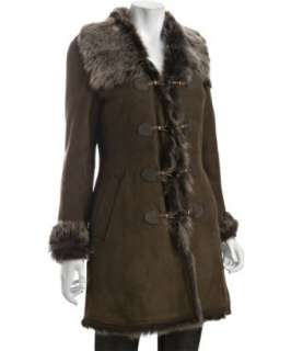 Cole Haan olive lambskin toggle front shearling coat   up to 