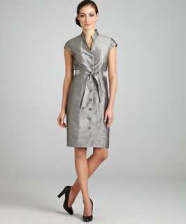 Calvin Klein grey birdseye woven belted button front dress