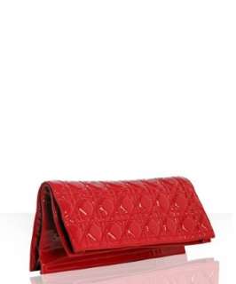 Christian Dior red quilted patent lambskin clutch   