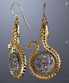 style #314952702 gold and silver druzy agate cobra coiled earrings