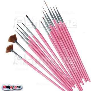15x Nail Art Design Gel Painting Pen Polish Brush Pink  
