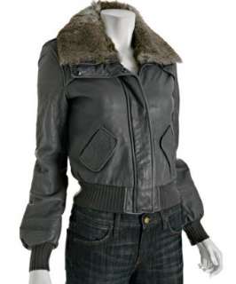 KORS Michael Kors grey leather fur trim bomber jacket   up to 