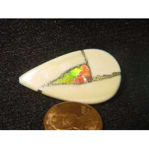  Mammoth Fossil Ivory with Ammolite Inlay Cabochon Pendant 