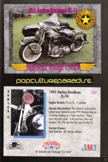 1941 HARLEY DAVIDSON FL 74 Bike Vintage Motorcycle CARD  