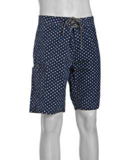Relwen navy polka dot cotton board shorts  