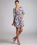 Willow & Clay lavender floral print three quarter sleeve belted dress 
