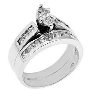 14k White Gold 1.25 Carats Marquise Princess Diamond Engagement Ring 