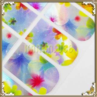 BLING NO HEAT Nail Art Armour Foil COLOURFUL FLOWERS #W125  