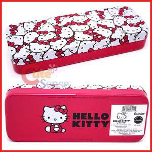 Sanrio Hello Kitty Metal Pencil Case  Red Bows Face 795229204215 