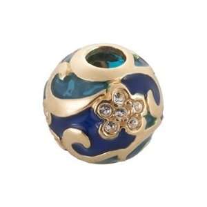  Swarovski Crystal and Glass Bead Cathedral Gold Blue Flower Charm 