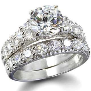 Engagement/Wedding Rings SET Vtg Style .925 Silver SZ 5  