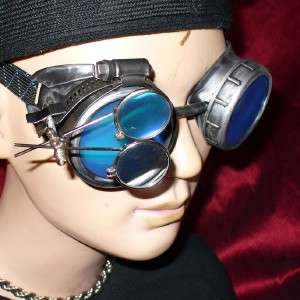 Steampunk Goggles Glasses magnifying lens Silver Blue  