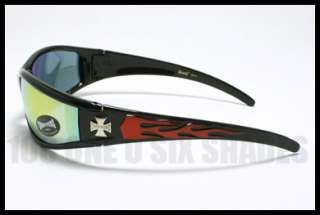 CHOPPERS Flaming Biker Sunglasses Wrap Yellow Lens RED  