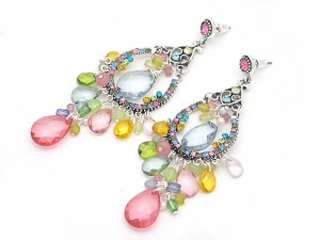 GREEN MULTI COLOR RED CRYSTAL CHANDELIER EARRINGS NEW  