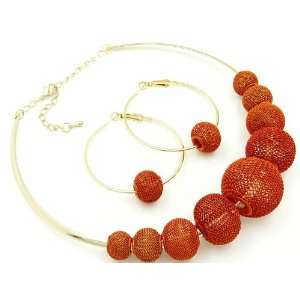   Wives Goldtone Orange Mesh Necklace and Hoop Earring Set Jewelry