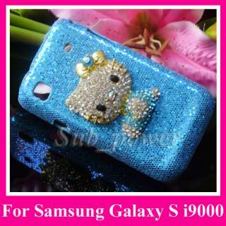 Blue 3D Rhinestone Hello Kitty Bling Case Cover for Samsung Galaxy S 