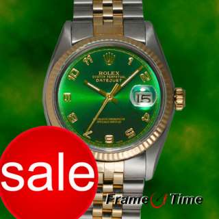 Rolex Datejust Mens 18K/SS Gold & Steel Two Tone Green Arabic Jubilee 
