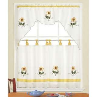 3pc Kitchen Curtain set gold Beige sun flower drapes Cafe Tier & Swag 