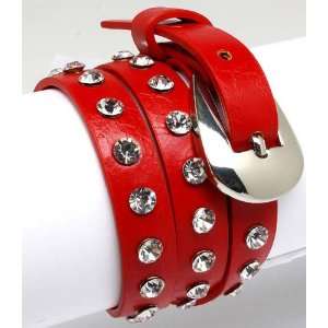 Punk Rock Rockabilly Crystals Studs Red Belt Bracelet