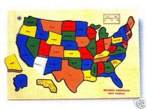 Wood U.S. America Map Puzzle w/ Capitals Underneath BIG  