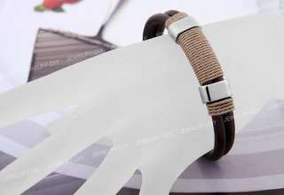 Mens Browm Leather Wristband Bracelet Band Cuff 0.51 HOT  