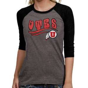  Utah Utes Ladies Charcoal Black Retro Raglan 3/4 Length 